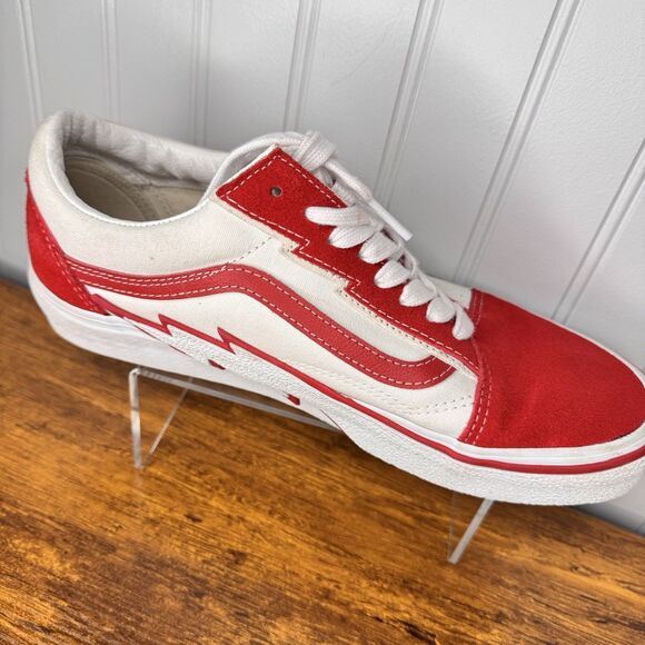 Vans Old Skool Bolt Red White VN0009Q56RT Classic Suede Women's Sz 10.5 Men's 9 - Picture 5 of 13